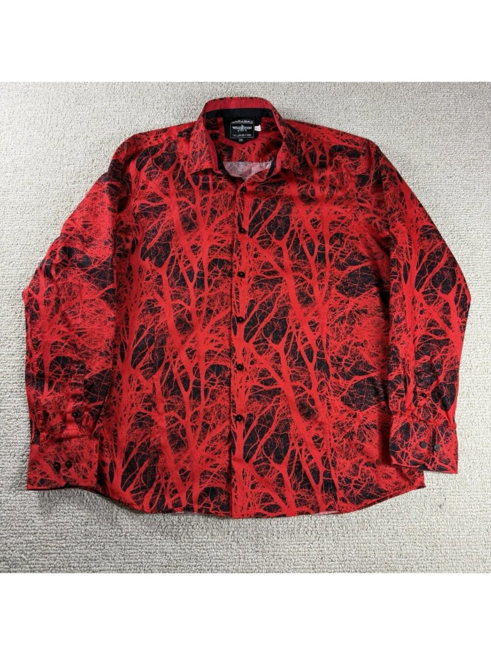 Barabas Tree Abstract Pattern Shirt Red Black Men's Size XXL